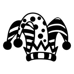 a black and white drawing of a clown's hat with pom poms