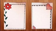 two lined paper with flowers and hearts on them