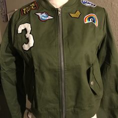 Reposhing This Item I Purchased From @Iamjerbear. Loved It, But Ready To Rotate For Something New. Size Large But A Junior Large Not Misses Questions? Leave A Comment Below! Large Patches For Jackets, Casual Khaki Outerwear With Patches, Casual Long Sleeve Outerwear With Patches, Casual Green Outerwear With Patches, Casual Hooded Outerwear With Patches, Vintage Skirt Suit, Patches For Jackets, Jackets Style, Brown Faux Fur Coat