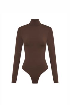 The Emery Choc Bodysuit by Nakedvice is a brown long sleeve bodysuit. Featuring a high neck, thumbholes and invisible zip. The Emery Choc Bodysuit is the perfect top for your capsule wardrobe.

Mila wears a size S and is 176cm tall.
 Size: XS, S, M, L, XL, XXL; Colour: CHOC Pearl Skirt, Khaki Tops, Travel Belt, Brown Long Sleeve, Bodysuit Top, Invisible Zip, Wallet Bag, Body Suit, Long Sleeve Bodysuit