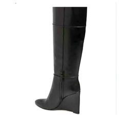 Sleek And Super-Chic, This Streamlined Knee-High Boot Is Fashioned From Supple Leather And Features A Stitched Seam That Extends Down The Back Of The Slim Wedge For A Leg-Lengthening Look That's As Alluring As It Is Polished. Approx 4" Heel.Partial Side-Zip Closure.Leather Upper, Lining And Sole. Fitted Knee-high Heeled Boots With Zipper Closure, Black Knee-high Snip Toe Boots With Reinforced Heel, High Heel Knee-high Boots With Zipper Closure, Tall Knee-high Heeled Boots With Zipper Closure, Black Leather Wedges, Medium Width Knee-high Boots With Zipper Closure, Tory Burch Shoes, Shoes Heels Boots, Wedge Boot