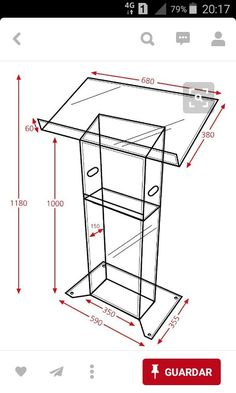 an image of a table with measurements for the top and bottom section, including two shelves