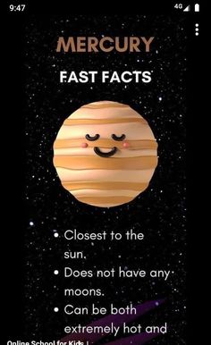 an image of a solar system with the caption that says, merry fastfacts closest to the sun does not have any moons can be both extremely hot and