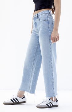 The Light Indigo Cropped Wide Leg Jeans from PacSun is a new classic you're gonna wanna cop now. These classic high-rise jeans get updated with a wide-leg fit for added comfort, a raw-cut hem, and a cropped length. 


	Model is wearing a size 26
	Model measurements: 5’8.5” height, 32” bust, 23.5” waist, 35” hips


Learn more about PacSun eco items Jeans Pacsun, Cropped Wide Leg Jeans, Shop Light, New Classic, High Rise Jeans, Model Measurements, Wide Leg Jeans, Pacsun, Leg Jeans