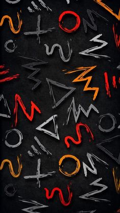 some type of graffiti written in different colors and sizes on a black background with red, yellow, orange, and white letters