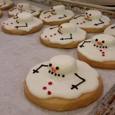 decorated cookies are lined up on the table