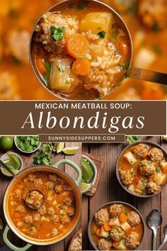 mexican meatball soup with albondigas in a bowl and on the table