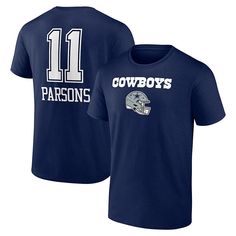 Show your unwavering support for the Dallas Cowboys with the Fanatics Branded Men's Micah Parsons Navy Team Wordmark Name & Number T-Shirt. This essential fan gear features:

- Size: 2XL
- Material: 100% Cotton
- Color: Navy
- Gender: Male
- Crew neckline for comfort
- Vibrant team graphics on the chest and player details on the back
- Short sleeves, perfect for any weather
- Machine washable; tumble dry low

Ideal for game days or casual wear, this T-shirt lets you flaunt your team spirit while Dallas Cowboys Signs, Dak Prescott Dallas Cowboys, Micah Parsons, Cowboys Sign, Dallas Cowboys Gear, Cowboys Men, Dak Prescott, Nfl Dallas Cowboys, Uniform Design