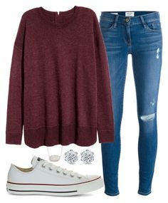 "Untitled #36" by randomness23 on Polyvore featuring Kendra Scott, Frame Denim and Converse Casual Work Outfits Jeans, Work Outfits Jeans, Jeans Polyvore, Burgundy Dress Outfit, Look 80s, Outfit Sneakers, Outfits Jeans, Elegante Casual