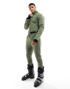 Jackets & Coats by ASOS 4505 Hit the slopes in style High neck Zip fastening Belted waist Zip-side pockets Elasticated boot gaiters Skinny fit Ski Suit, Khaki Fashion, Ski Suits, Ski Pants, Pants Men, Jacket Sale, Khaki Green, Bibs, Water Repellent