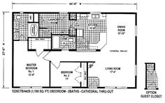 the floor plan for a mobile home with two bedroom and an attached living room,