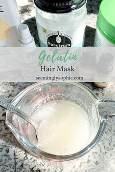 Gelatin Hair Mask Diy, Hair Mask For Soft Hair, Hair Mask With Coconut Oil, Gelatin Mask, Gelatin Hair Mask, How To Make Jello, Damaged Hair Diy, Homemade Hair Treatments