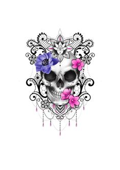 a skull with flowers on it's forehead