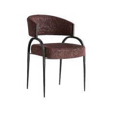 an upholstered chair with black metal legs and a maroon fabric seat, against a white background