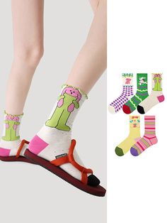 Contrast Color Elasticity Plaid Split-Joint Striped Socks Socks Accessories 5 Pairs COLORFUL-One_size Fun Multicolor Summer Socks, Fun Multicolor Stretch Socks, Casual Multicolor Character Print Socks, Retro Multicolor Cotton Socks, Sock Design, Color Socks, Playful Multicolor Cotton Socks, Spring Summer Autumn Winter, Reindeer Headband