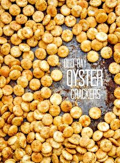 a close up of food with the words out bay oyster crackers written on it