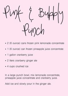 pink and bubbly punch recipe with instructions on how to make it in the blender