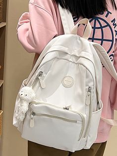 Tas Aesthetic, Backpack With Pins, Cute School Bags, Stylish School Bags, Women Backpack Fashion, Aesthetic Backpack, My Style Bags, White Backpack, Aesthetic Bags