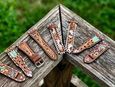 Western Apple Watch Band, Cowboy Shop, Cute Apple Watch Bands, Custom Leather Work, Apple Watch Fashion, Cowgirl Accessories, Looks Country, Leather Craft Projects, Leather Baby