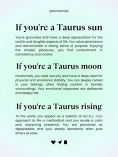 an advertisement with the words if you're a taurus sun and if you're a taurus moon