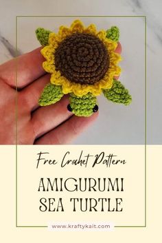 a crochet pattern for an amigurmi sea turtle is shown in front of a marble background