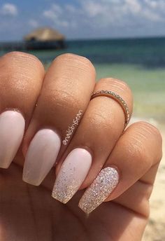 Sparkle Nail Designs, Manicure Nail Designs, Nail Art Wedding, Sparkle Nails, Nail Swag, Beauty Nail, Nail Art Summer, Nail Arts