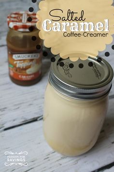 salted caramel coffee creamer in a mason jar