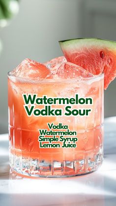 a watermelon vodka sour is garnished with a slice of watermelon