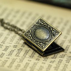 Book Locket Pendant Necklace | Ragtrader Vintage Antique Finish Retro Jewelry As Gift, Retro Antique Finish Jewelry For Gift, Antique Finish Retro Jewelry For Gifts, Vintage Personalized Metal Locket Necklace, Elsa Pictures, Book Locket, Junk Jewelry, Character Aesthetics, Locket Pendant Necklace