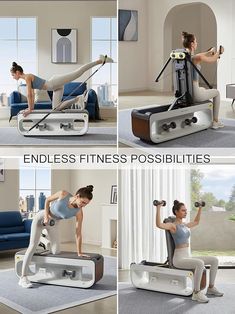 a woman is doing exercises on an exercise bike