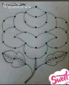 a drawing of a flower with leaves on it's petals and dots in the shape of a brain