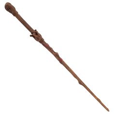 an old harry potter wand with wooden handle and wood decoration on the tip, isolated against a white background