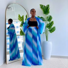 Kimono Pants Set, Long Kimono Outfit, Palazzo Pants Outfit, Modest Dresses Fashion, 2piece Outfits, Chic Dress Classy, Kimono Outfit, African Print Dress Ankara, Long Sleeve Kimono