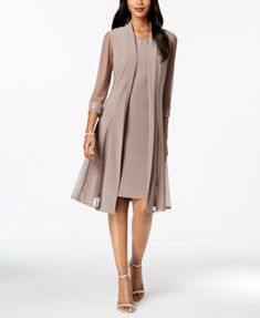 R & M Richards Embellished Dress & Duster Jacket | macys.com Jacket Dresses, Morgan Dress, Sheer Jacket, V Dress, Fall Wedding Dresses, Mother Of The Bride Dress, Chiffon Long Sleeve, Review Dresses, Groom Dress