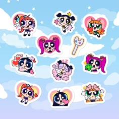 the powerpuff girls stickers are all in different shapes and sizes, including hearts