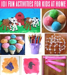 the top ten fun activities for kids at home with pictures of farm animals, horses and cows