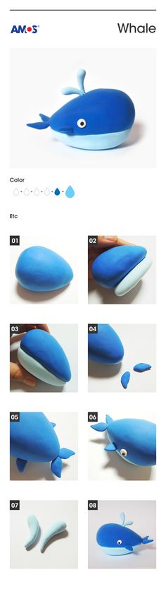 the instructions for how to make an origami whale with blue and white colors