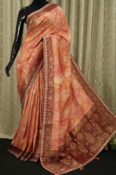 *Pure dola silk saree with beautiful brush prints all over with weaved contrast border and pallu highlighted with sabhyasachi designer border paired with contrast blouse* Dola Silk Saree, Contrast Blouse, Border Design, Silk Saree, Silk Sarees, Bathing Beauties, Saree, Electronic Accessories, India