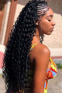 Mexico Braids Hair, Fulani Mermaid Braids, Fulani Crochet Hairstyles, Hairstyle For Photoshoot, Feed In Braids With Curls, Feed In Braids With Designs, Fulani Braids Hairstyles With Curls, Island Braids, Fulani Braids With Curls