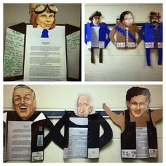 several pictures of people made out of paper