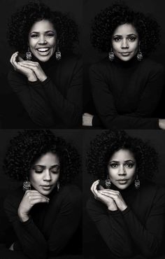 a black and white photo of a woman with curly hair