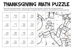 the thanksgiving math puzzle is filled with numbers to help students learn how to use it