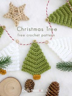 crocheted christmas tree ornaments with pine cones