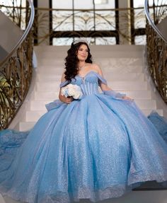 Baby Blue Quinceanera Dresses Cinderella, Cinderella Quince Nails, Baby Blue 15 Dresses Quinceanera, Quinsañera Dresses, Quince Cinderella, Quinceanera Dresses Light Blue, Champagne Quince Dresses