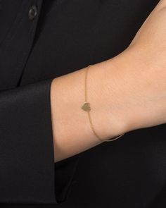 Beautifully handcrafted 14k solid gold heart bracelet, perfect solo or stacked, a fun and timeless everyday bracelet. made in L.A. Size of heart: Approx. 0.5''(H) by 0.5''(W) Comes gift ready in our beautiful branded jewelry box. 14k Gold Bracelet For Everyday Valentine's Day, 14k Gold Bracelet For Everyday And Valentine's Day, Classic Gold Heart Bracelet, Minimalist Heart Charm Jewelry For Everyday, Minimalist Everyday Jewelry With Heart Charm, 14k Gold Jewelry With Heart Charm For Everyday, Adjustable Yellow Gold Minimalist Heart Bracelet, Simple 14k Gold Bracelet Gift, Adjustable Minimalist Yellow Gold Heart Bracelet