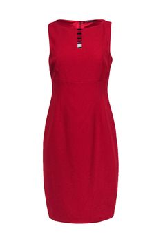 Current Boutique-Elie Tahari - Red Sleeveless Sheath Dress Sz 6 Red Sleeveless Knee-length Dress For Work, Red Knee-length Sleeveless Dress For Work, Chic Red Sleeveless Dress For Work, Minimalistic Jewelry, French Girl Chic, Chic Shop, Buy Shoes Online, Elie Tahari, Sleeveless Sheath Dress