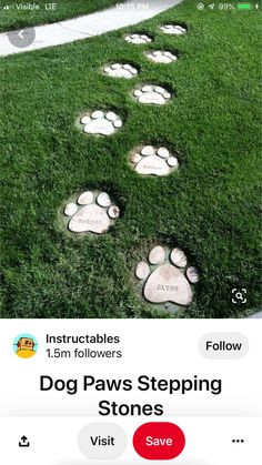 the dog paw stepping stones are on display in front of an iphone screen with text that reads