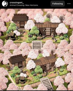 an image of a small village surrounded by trees and flowers in the middle of it