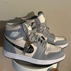 Dior X Air Jordan Shoes Size 6.5 See Pictures For Condition Some Light Scuffing On Toe Luxury Jordan Lace-up Sports Shoes, Luxury Lace-up Jordan Sports Shoes, Designer High-top Jordan Shoes With Branded Insole, Designer Low-top Jordan Shoes, Luxury High-top Jordan Shoes, Dior Tennis Shoes, Tennis Shoes White, Dior Shoes, Air Jordan Shoes