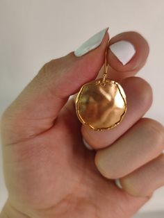 Hammered Copper Drop Earrings, Gold Electroformed Drop Earrings, Luxury Gold Electroformed Drop Earrings, Hammered Copper Earrings For Gift, Hammered Rose Gold Copper Earrings, Rose Gold Hammered Dangle Earrings, Hammered Drop Earrings For Gifts, Hammered Round Disc Earrings For Gift, Hammered Round Disc Earrings As Gift